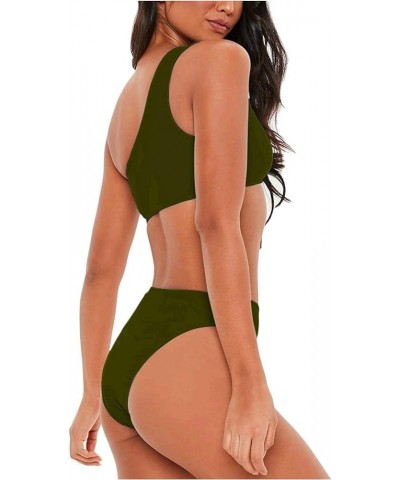 Women's Bikini Set Cutout One Shoulder High Waist Two Piece Swimsuit Army Green $12.80 Swimsuits