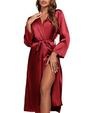 Women's 3Pcs Pajamas Satin Cami Top and Shorts with Robe Sleepwear Set Wine Red $22.39 Sleep & Lounge