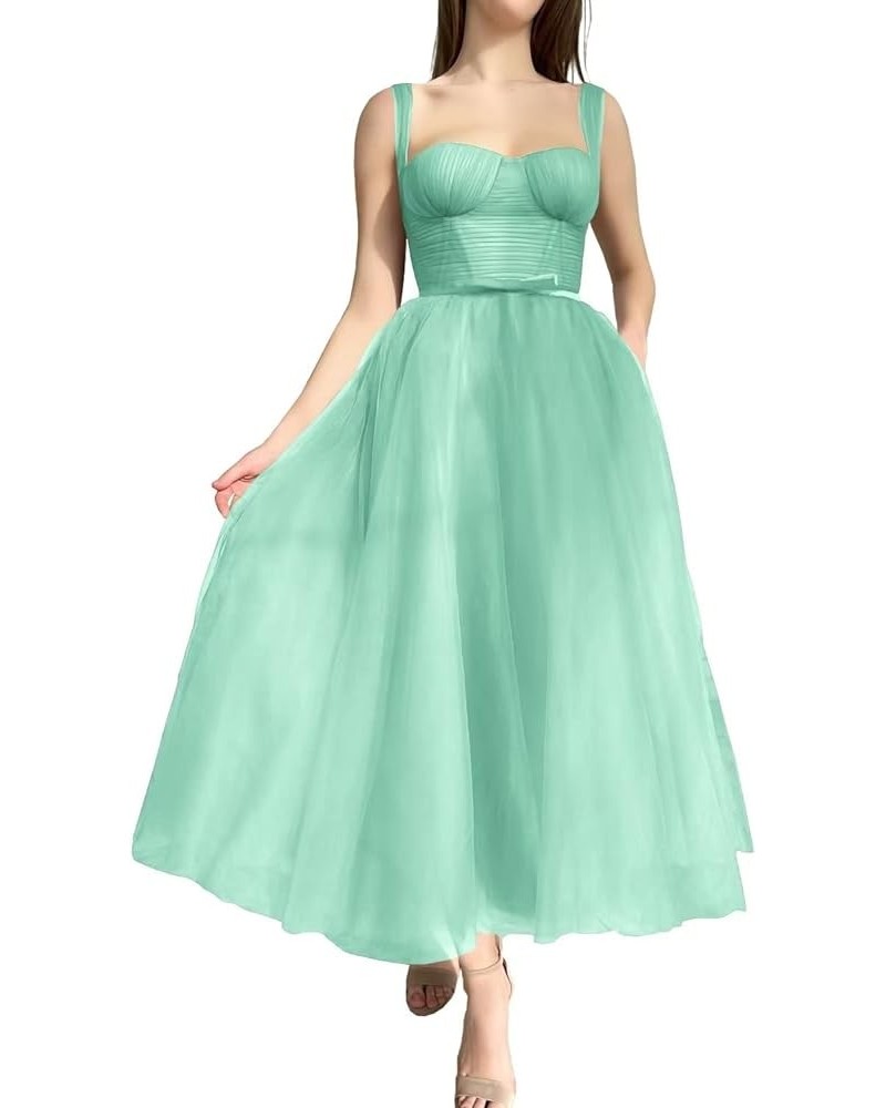 Women's Sweetheart Neck Prom Dresses Spaghetti Strap Tulle Short Formal Evening Party Gowns Tea-Length Mint Green $28.06 Dresses