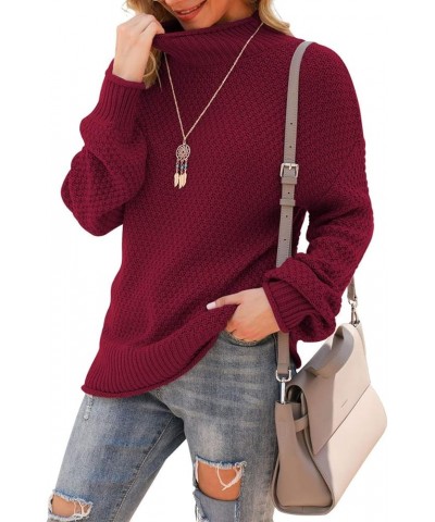 Women's Turtleneck Oversized Sweaters Batwing Long Sleeve Pullover Loose Chunky Knit Jumper Wine Red $24.01 Sweaters