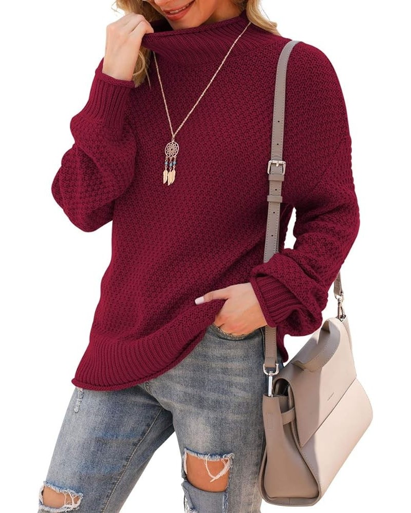 Women's Turtleneck Oversized Sweaters Batwing Long Sleeve Pullover Loose Chunky Knit Jumper Wine Red $24.01 Sweaters