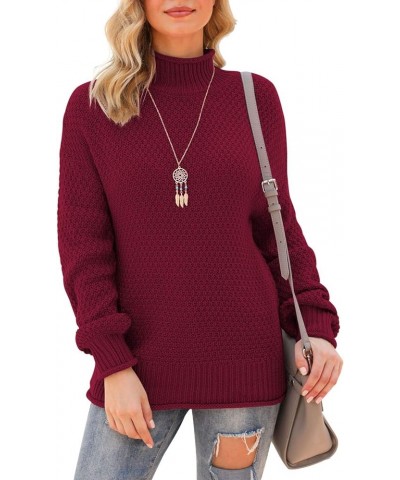 Women's Turtleneck Oversized Sweaters Batwing Long Sleeve Pullover Loose Chunky Knit Jumper Wine Red $24.01 Sweaters