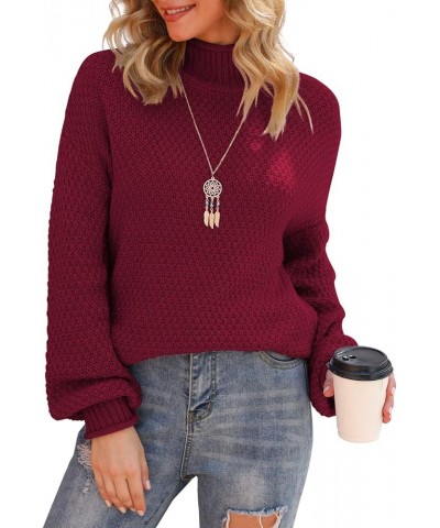 Women's Turtleneck Oversized Sweaters Batwing Long Sleeve Pullover Loose Chunky Knit Jumper Wine Red $24.01 Sweaters