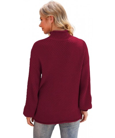 Women's Turtleneck Oversized Sweaters Batwing Long Sleeve Pullover Loose Chunky Knit Jumper Wine Red $24.01 Sweaters