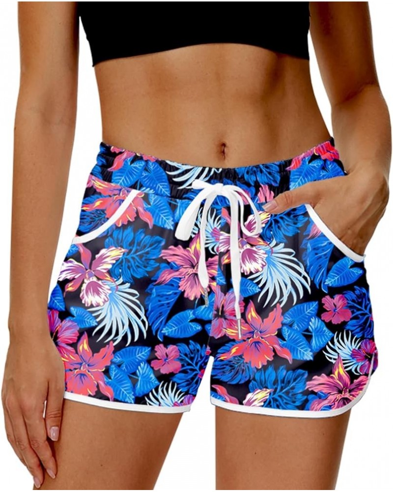 Women Summer Board Shorts Hawaiian Tropical Print Beach Swim Shorts with Pockets Purple Floral $9.02 Swimsuits