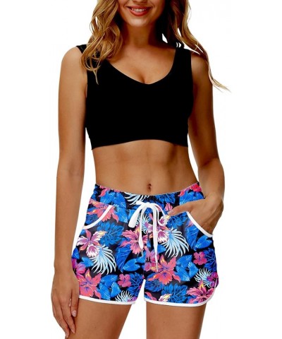 Women Summer Board Shorts Hawaiian Tropical Print Beach Swim Shorts with Pockets Purple Floral $9.02 Swimsuits