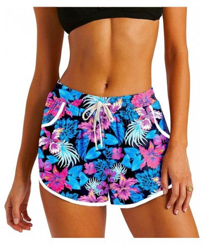 Women Summer Board Shorts Hawaiian Tropical Print Beach Swim Shorts with Pockets Purple Floral $9.02 Swimsuits