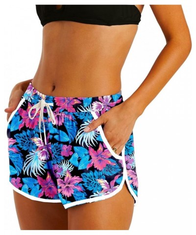 Women Summer Board Shorts Hawaiian Tropical Print Beach Swim Shorts with Pockets Purple Floral $9.02 Swimsuits