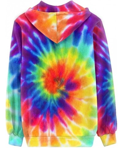 Women Zip Up Hoodies Casual Oversized Long Sleeve Jacket Loose Drawstring Sweatshirt with Pockets Rainbow Tie Dye $16.37 Hood...