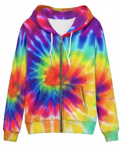 Women Zip Up Hoodies Casual Oversized Long Sleeve Jacket Loose Drawstring Sweatshirt with Pockets Rainbow Tie Dye $16.37 Hood...