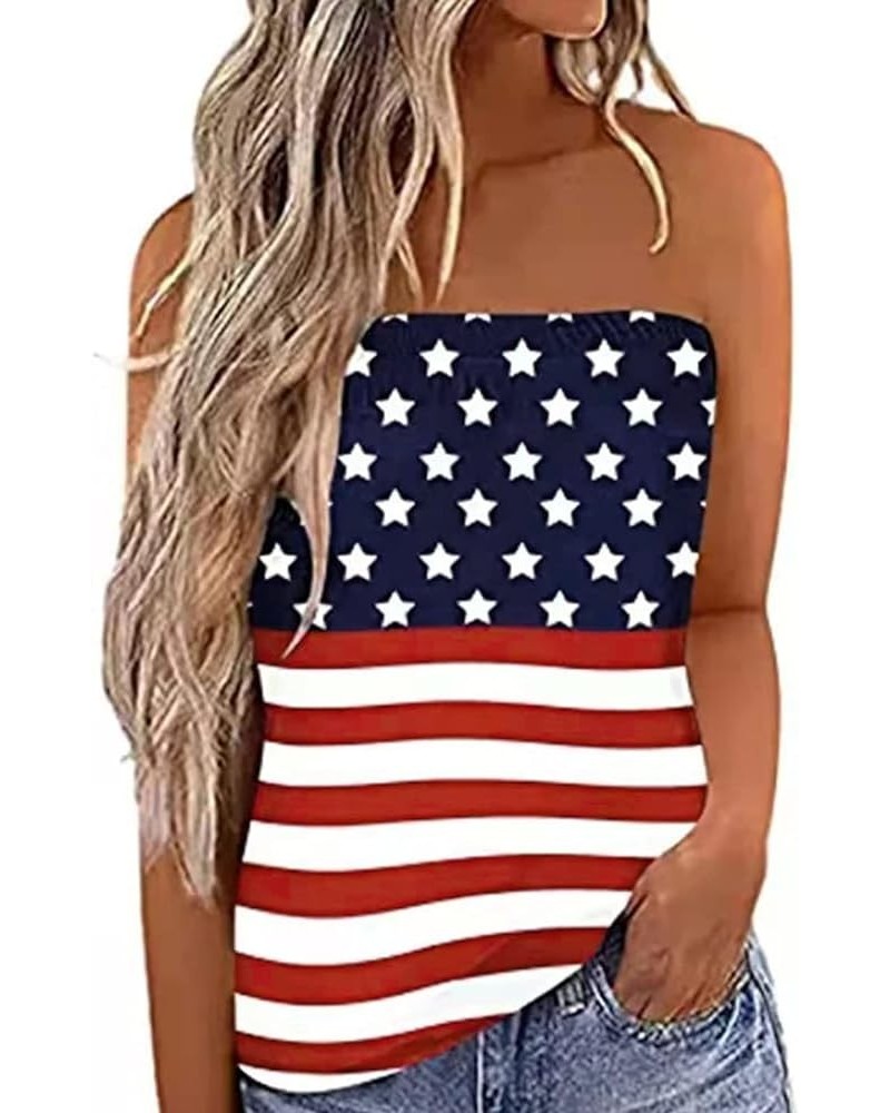 Women Strapless Tube Tops Tunic Shirts Wrapped Chest Stretchy Blouse Top Summer Clothes American Flag $8.26 Tops