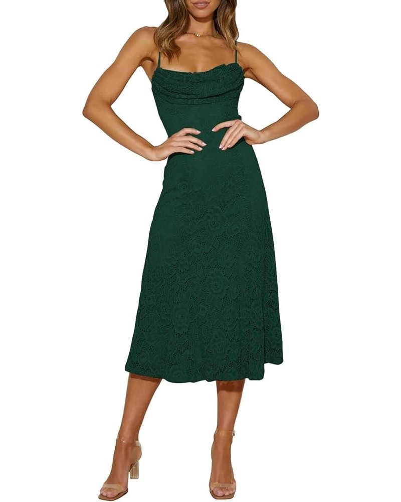 Womens Lace Cocktail Midi Dress Spaghetti Strap Cowl Neck Lace Semi Formal Dresses for Women Wedding Guest Dark Green $18.59 ...