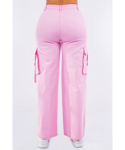 Women's Trendy Wide Bottom Twill Cargo Pants with Spandex Pink Rjh20697 $20.64 Others