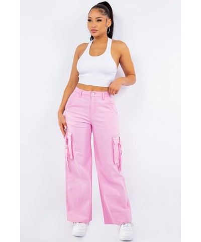 Women's Trendy Wide Bottom Twill Cargo Pants with Spandex Pink Rjh20697 $20.64 Others