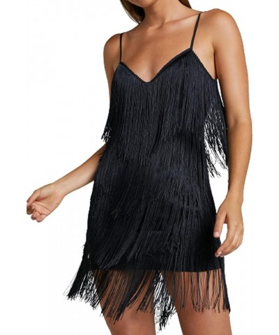 Women's Sexy Sleeveless Tassel Bodycon Mini Dance Dress Sequins Latin Dance Ballroom Dresses Club Outfits 08 Black $10.75 Dre...