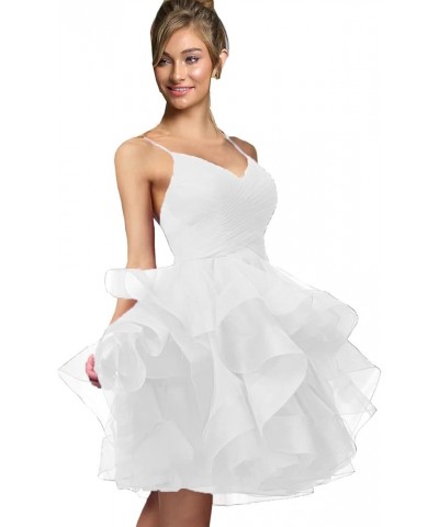 Women's Puffy Ruffle Short Homecoming Dress Tull Tutu Prom Dress V Neck Formal Party Gown White B $48.44 Dresses