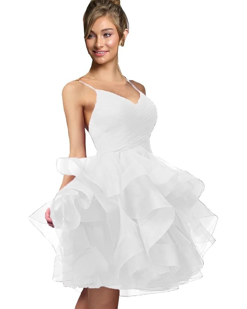 Women's Puffy Ruffle Short Homecoming Dress Tull Tutu Prom Dress V Neck Formal Party Gown White B $48.44 Dresses