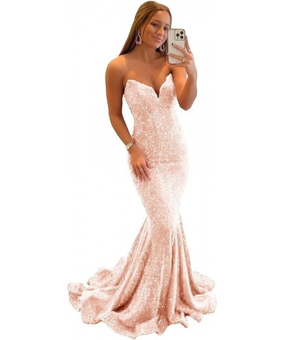 Mermaid Sequin Prom Dresses for Women Sexy Tight V Neck Evening Dress Sparkly Formal Party Gowns Rose Gold $34.79 Dresses