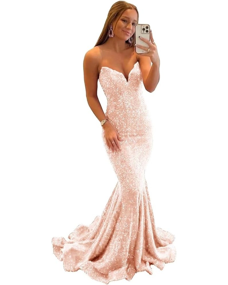 Mermaid Sequin Prom Dresses for Women Sexy Tight V Neck Evening Dress Sparkly Formal Party Gowns Rose Gold $34.79 Dresses