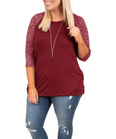 Womens Tops Plus Size Raglan Shirt 3/4 Sleeve Short Sleeve Striped Crew Neck Tshirt Tunic with Pockets B-wine Red $13.84 T-Sh...