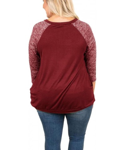 Womens Tops Plus Size Raglan Shirt 3/4 Sleeve Short Sleeve Striped Crew Neck Tshirt Tunic with Pockets B-wine Red $13.84 T-Sh...