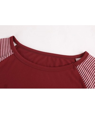 Womens Tops Plus Size Raglan Shirt 3/4 Sleeve Short Sleeve Striped Crew Neck Tshirt Tunic with Pockets B-wine Red $13.84 T-Sh...