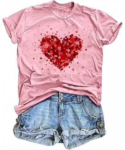 Valentine's Day Shirts for Women Cute Heart Print Graphic Tshirt Valentine Gift Short Sleeves Tee Tops 20-pink6 $11.65 Tops