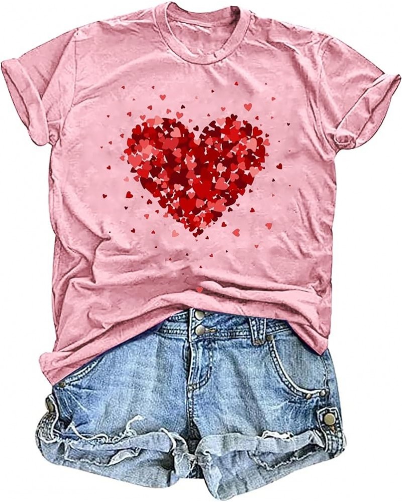 Valentine's Day Shirts for Women Cute Heart Print Graphic Tshirt Valentine Gift Short Sleeves Tee Tops 20-pink6 $11.65 Tops