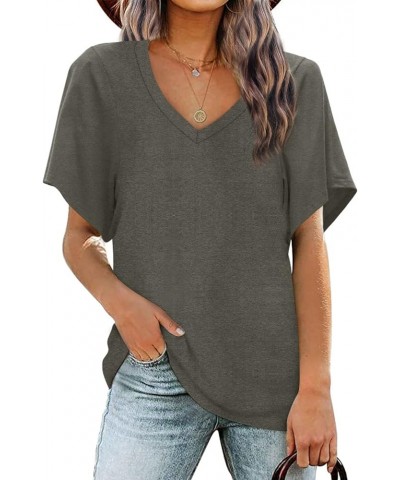 Women Summer Tops V-Neck T-Shirts Womens Tops Dressy Casual Puff Long-Sleeve Tops Tunic Tops Blouse A-grey $10.99 T-Shirts