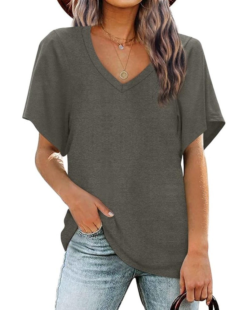 Women Summer Tops V-Neck T-Shirts Womens Tops Dressy Casual Puff Long-Sleeve Tops Tunic Tops Blouse A-grey $10.99 T-Shirts