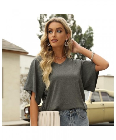 Women Summer Tops V-Neck T-Shirts Womens Tops Dressy Casual Puff Long-Sleeve Tops Tunic Tops Blouse A-grey $10.99 T-Shirts