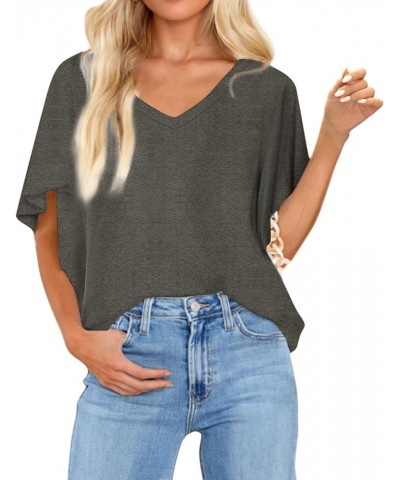 Women Summer Tops V-Neck T-Shirts Womens Tops Dressy Casual Puff Long-Sleeve Tops Tunic Tops Blouse A-grey $10.99 T-Shirts