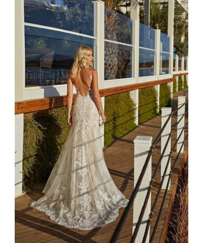 Lace Beach Boho Wedding Dresses for Bride 2023 Long Bohemian Mermaid Bridal Gowns for Women MR46 L-champagne $70.95 Dresses