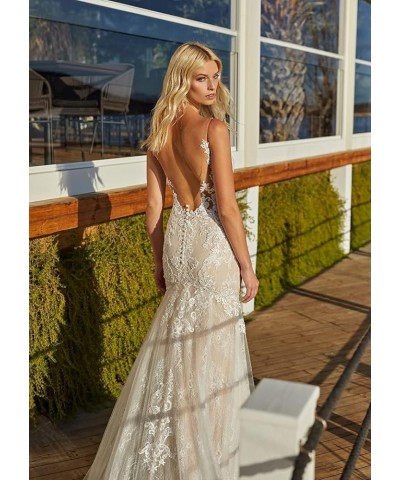 Lace Beach Boho Wedding Dresses for Bride 2023 Long Bohemian Mermaid Bridal Gowns for Women MR46 L-champagne $70.95 Dresses