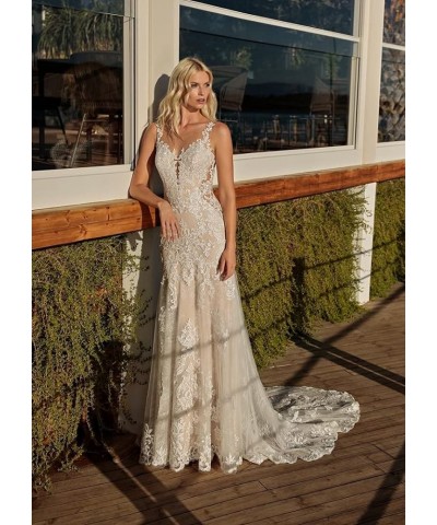 Lace Beach Boho Wedding Dresses for Bride 2023 Long Bohemian Mermaid Bridal Gowns for Women MR46 L-champagne $70.95 Dresses