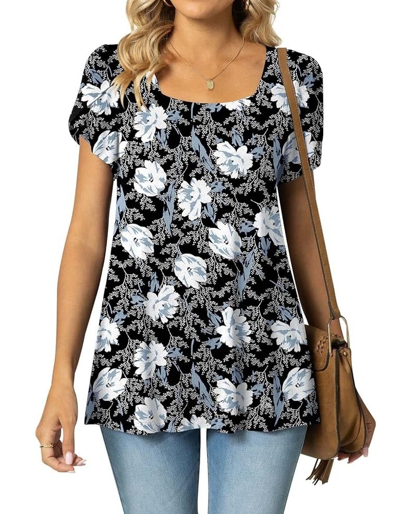 Tunic Tops for Women Dressy Casual Summer Trendy 2024 Square Neck Short Sleeve Tshirts Shirts Boho Vacation Outfits 07 Black ...