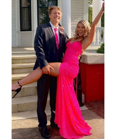 Women's Sequin Prom Dresses with Slit Long Mermaid Spaghetti Straps Evening Formal Dresses Backless Plum $36.55 Dresses