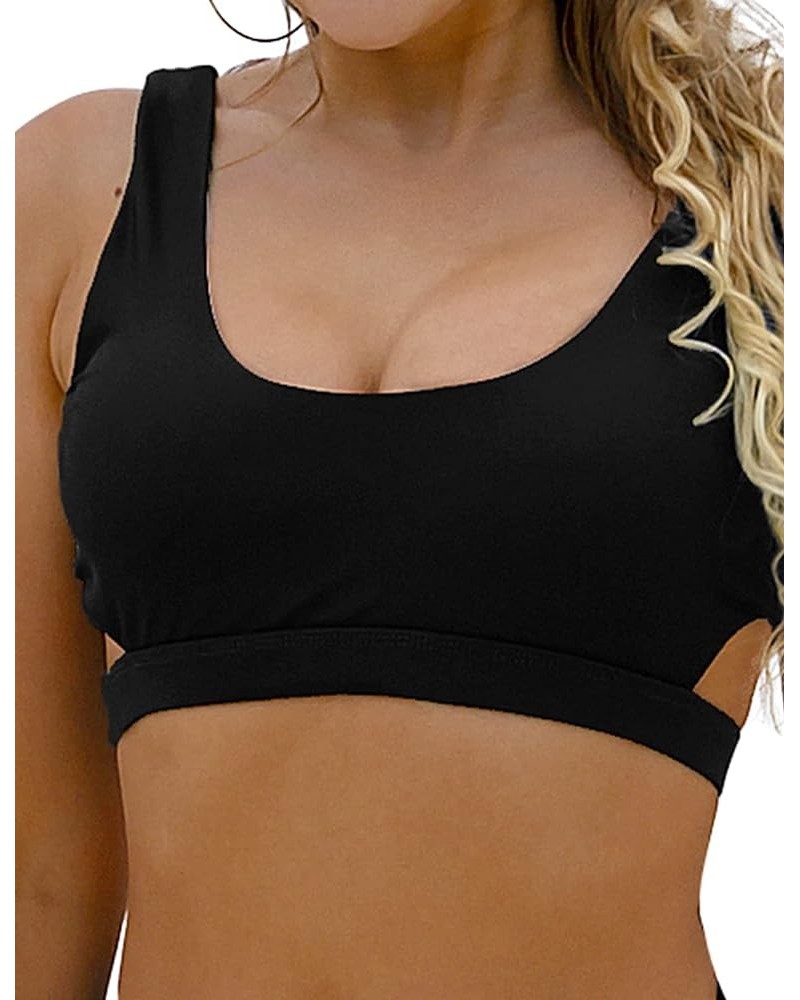 Women's High Waisted Swimsuit Crop Top Cut Out Two Piece Cheeky High Rise Bathing Suit Bikini Black Bikini Top $13.97 Swimsuits