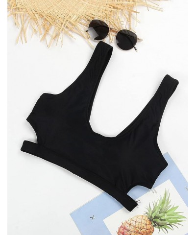 Women's High Waisted Swimsuit Crop Top Cut Out Two Piece Cheeky High Rise Bathing Suit Bikini Black Bikini Top $13.97 Swimsuits