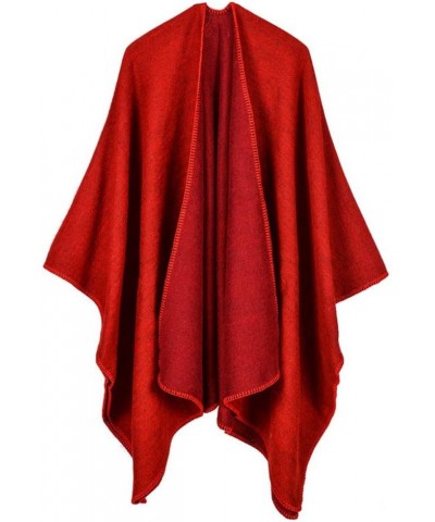 Women Winter Knitted Faux Cashmere Poncho Capes Plus Size Shawl Cardigans Sweater Coat Red $13.60 Sweaters