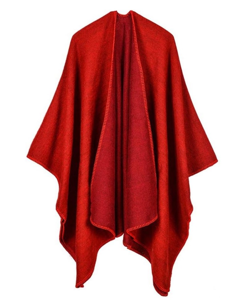 Women Winter Knitted Faux Cashmere Poncho Capes Plus Size Shawl Cardigans Sweater Coat Red $13.60 Sweaters