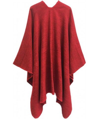 Women Winter Knitted Faux Cashmere Poncho Capes Plus Size Shawl Cardigans Sweater Coat Red $13.60 Sweaters