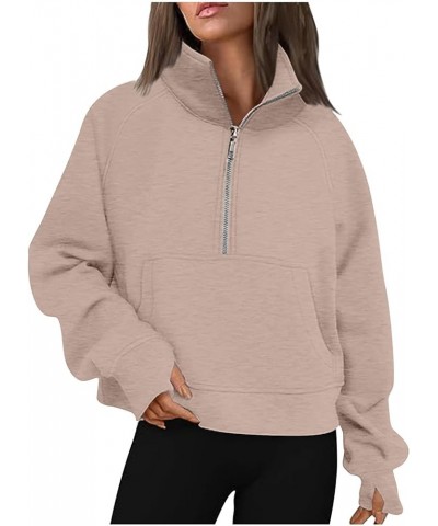 Half Zip Sweatshirts for Women Cropped Long Sleeve Casual Pullover Sweaters Solid Workout Fall Clothes Outfits Khaki 4 $8.74 ...