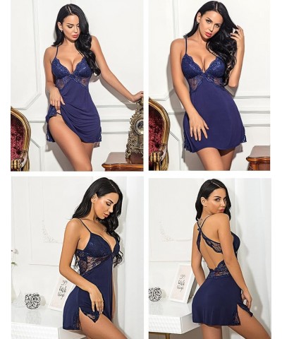 Women Lingerie Lace Chemise Sleepwear Babydoll Teddy Lingerie Blue $8.73 Lingerie