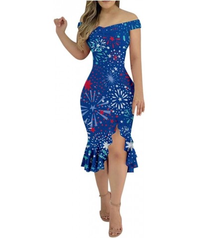 Womens Off The Shoulder Ruffle Slit Bodycon Dresses Summer 2024 Party 4th of July Dresses I-royal Blue $11.39 Activewear