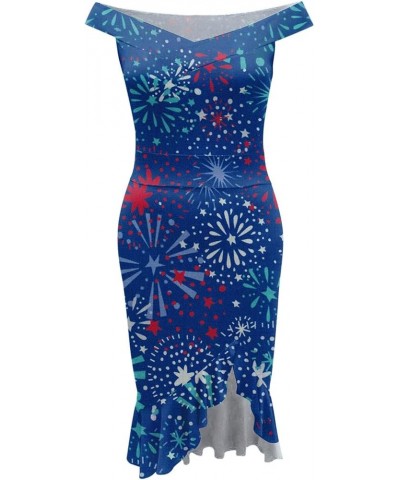 Womens Off The Shoulder Ruffle Slit Bodycon Dresses Summer 2024 Party 4th of July Dresses I-royal Blue $11.39 Activewear