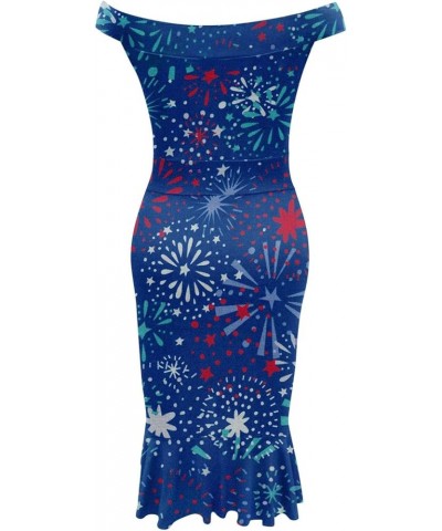 Womens Off The Shoulder Ruffle Slit Bodycon Dresses Summer 2024 Party 4th of July Dresses I-royal Blue $11.39 Activewear