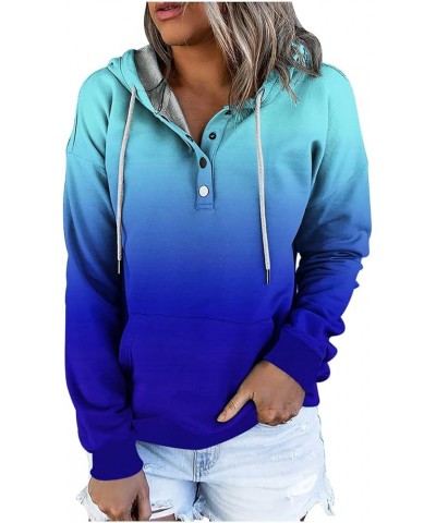 Womens Hoodie Plus Size Button Blouse Long Sleeve Pullover Shirts Hooded Sweatshirts fall clothes Casual Pockets Tops Blue $7...