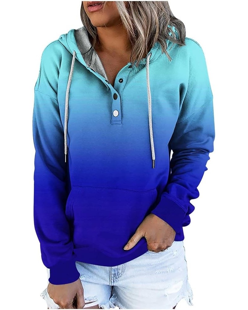 Womens Hoodie Plus Size Button Blouse Long Sleeve Pullover Shirts Hooded Sweatshirts fall clothes Casual Pockets Tops Blue $7...