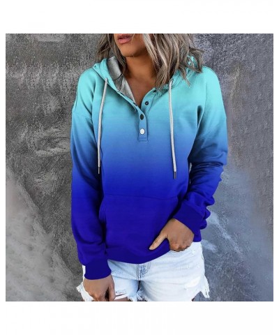 Womens Hoodie Plus Size Button Blouse Long Sleeve Pullover Shirts Hooded Sweatshirts fall clothes Casual Pockets Tops Blue $7...